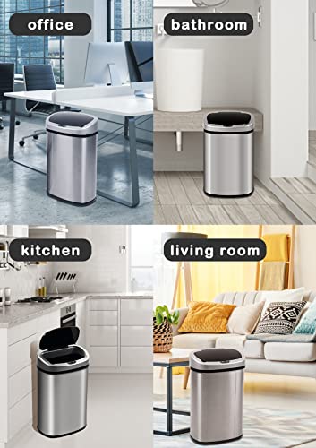 13 Gallon/50 L Kitchen Trash Can With Stainless Steel Touch-Free Lid, Automatic Motion Sensor Garbage Can for Bathroom, Brushed Finish - Thumbnail 7