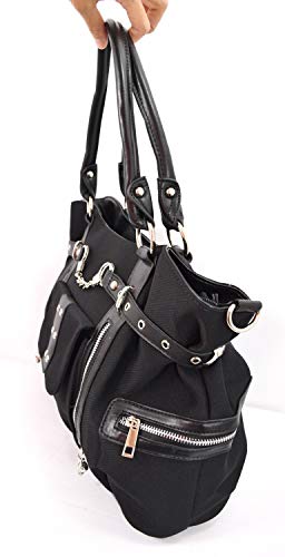 Bolso Tote Crossbody Negro Rock Punk Mujer 19" miniatura 4