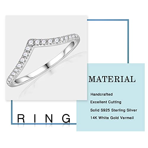 Moosea Chevron Wedding Band For Women, D Color Vvs1 Clarity Lab Created Diamond Stackable Rings 14K White Gold Vermeil Half Eternity Chevron Moissanite Rings For Women Anniversary Band Wedding Rings #TOP5