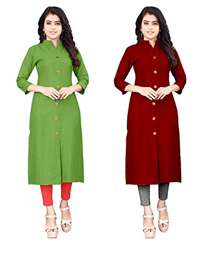Image of NATEK Women's Cotton Straight Plain Kurtis Combo Pack of 2