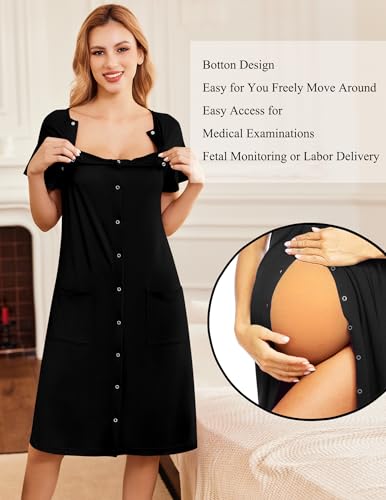 Image of Ekouaer Labor Delivery Gown Nursing Braeastfeeding Dress Maternity Clothes