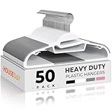 HOUSE DAY White Plastic Hangers 50 Pack, Slim Space Saving, Non Slip Hangers with Rubber Pads, Heavy Duty Coat Hanger for Closet, Prevent Stretching S-Shaped Clothes Hanger for Shirt, Suit, Pants