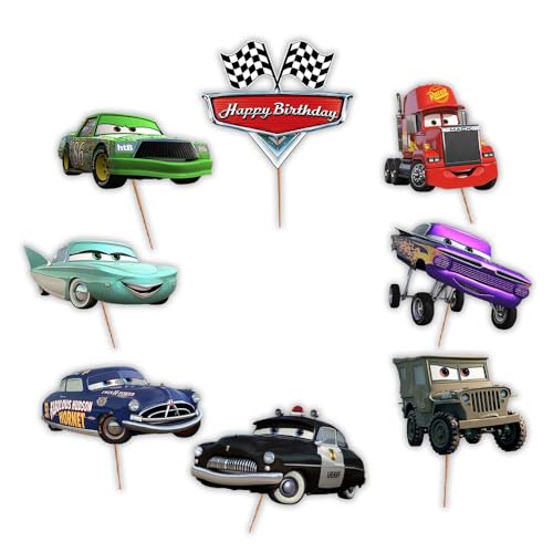 Image of Wanna Party Car Theme Cake Toppers for Birthday Cake - Racing Car Party Cake Decorations for Kids | Car Theme Cake Picks for Boys Birthday Celebration & Racing Party Supplies