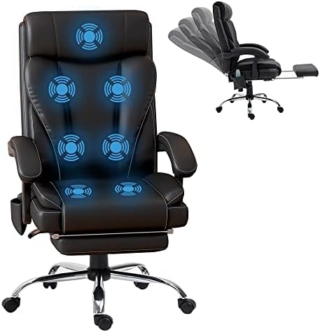 Duoku Massage Office Chair Big and Tall Desk Chairs with Wheels 350lb Comfortable Lumbar Support Computer Chair Ergonomic Executive High Back PU Leather Work Chair for Adults Women, Black (Black)