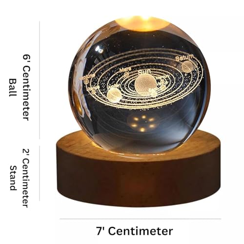 Image of Rangoli Solar System Engraved Crystal Ball with LED Light Base - 3D Laser Engraved Decorative Night Lamp for Home Decor, Office Desk, Gift.