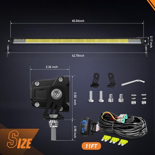 Image of Nilight LED Light Bar with Amber DRL 40.3 Inch 165 W Single Row Light | Anti-Glare Flood Spot Combo DRL Slim Offroad Light IP68 w / 14 AWG DT Wiring Kit for Pickup Truck SUV ATV UTV Boat 4x4