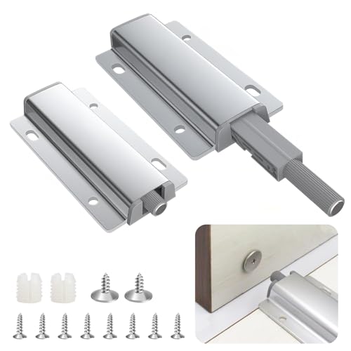 2 Pack Push to Open Door Catches,Magnetic Catches for Cupboards with Mounting Screws Soft Close Magnetic Damper Door Catch Release for Kitchen Cabinets/Cupboard/Wardrobes/Drawers(Silver)
