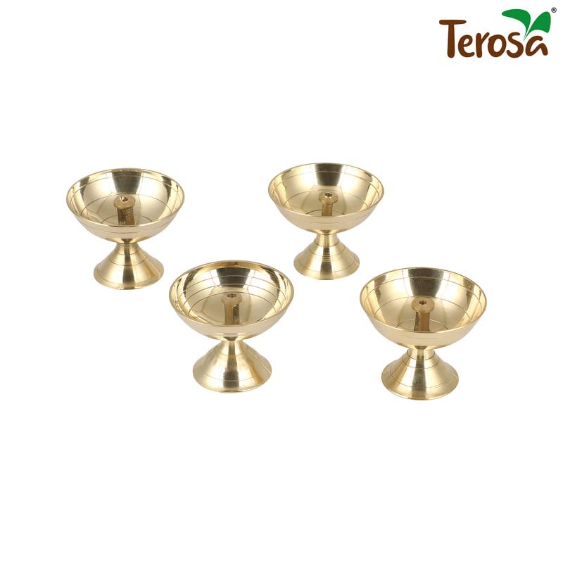 Terosa Classic Diya Set of 4 - Medium 5.3x4.2cm II Brass Diyas II Pooja Deepams or Deepak - Image 2 thumbnail