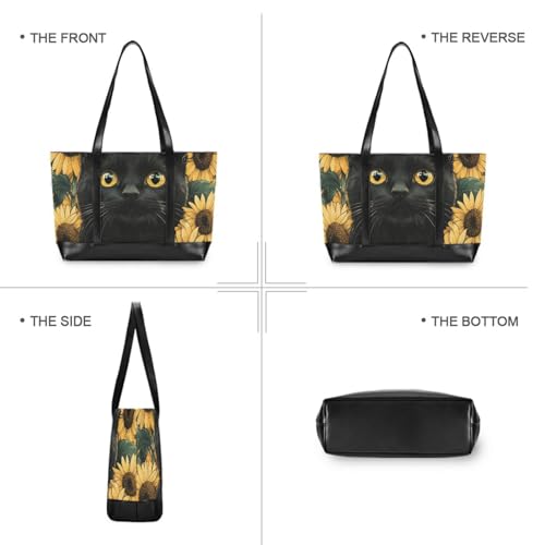 KLL Black Cat Sunflower Daisy Spring Sturdy laptop totes with zipper large tote Large Handbag for travel with bolso para laptop mujer3