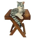 CoziNest Ceramic Tabby Cat Figurine Relaxed Gray Kitten Adorable Kitty Collectible Miniatures Dollho