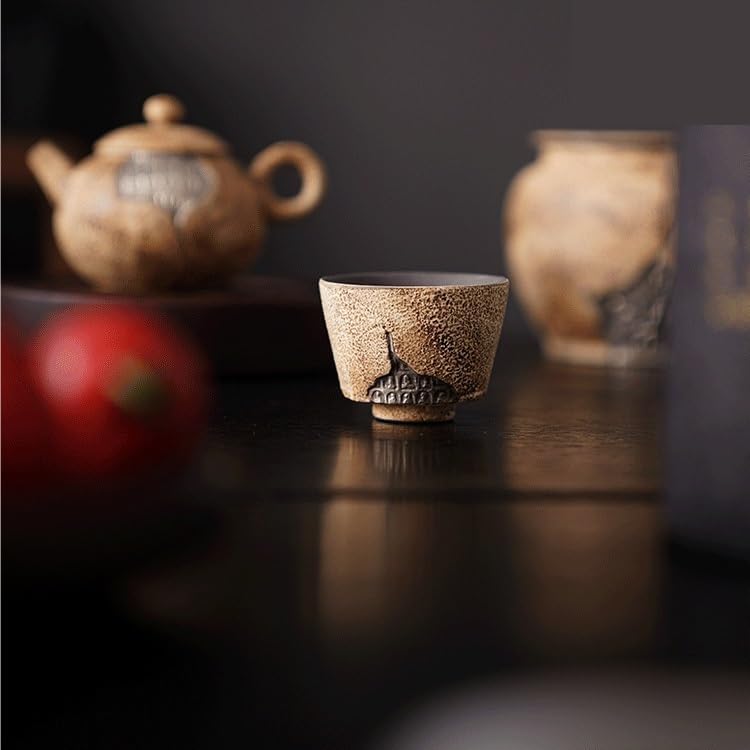 Tea Cup Silver-Gilt Master Single Retro Stoneware Japanese Set Handmade Ceramic Soaking Container