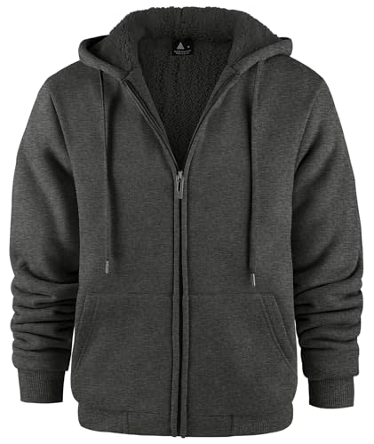 JACKETOWN Men's Hoodie Sweatshirt Zipper Sweat Jacket Lined Hoodie Sports Warm Winter Teddy Lining Fleece Jacket with Hood Grey