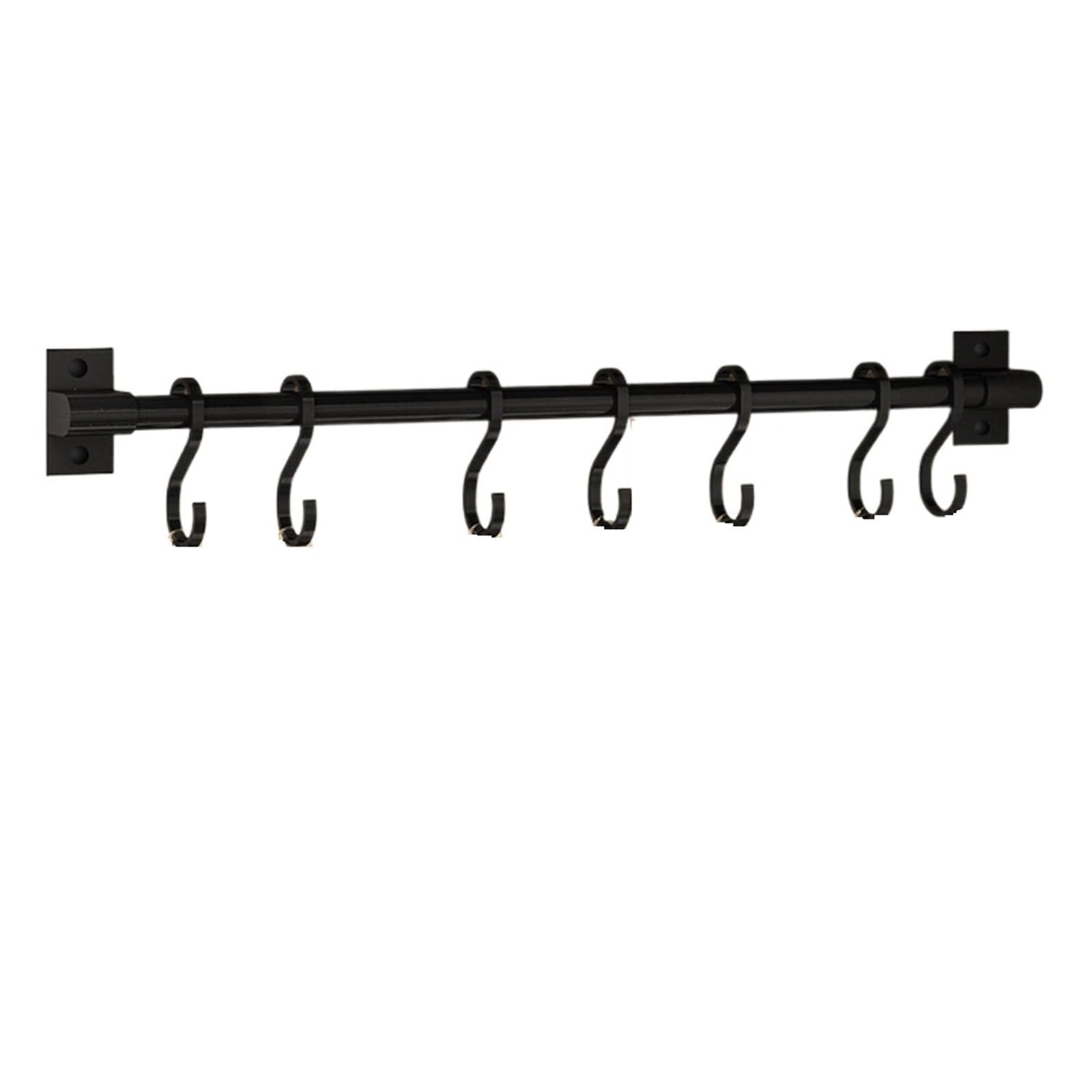 SparklWLeaf Wall-Mounted Kitchen Rails Wall Mounted Kitchen Hook Rack Free-Punching Hangers Rail Utensils(50CM Black)