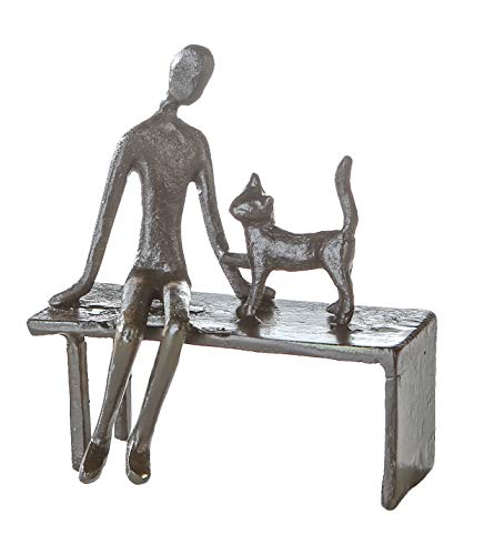 Casablanca - Design Deko Skulptur aus Eisen - Katze auf Bank- Höhe 12 cm -...
