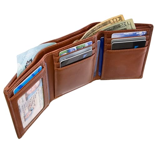 Image of ID Stronghold Extra Capacity Trifold Wallet for Men - RFID Blocking Genuine Leather Wallet (Antiqued Brown)