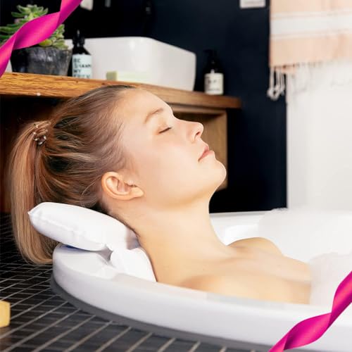 TranquilBeauty Bath Pillow | Bath Pillows For Head And Neck Waterproof With Suction Cups | Non-Slip Premium Bath Cushion Ergonomic Headrest & Back Support With Gift Box | Bathing Accessories