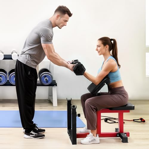 VEVOR Preacher Curlbank Hantelbank mit Beinstrecker, Krafttrainingsbänke (Max. Belastung 200 kg) Heim-Fitnessbank, Fitnessgerät, Sitzende Arm-isolierte Langhantel-Station, Trainingsbank