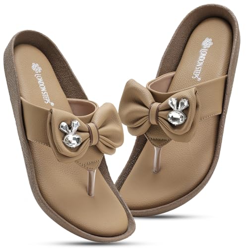 Image of Women Stylish Bow Flip Flops | Soft Comfort Toe Post Slippers for Women | Casual Lightweight Everyday Wear Sandals