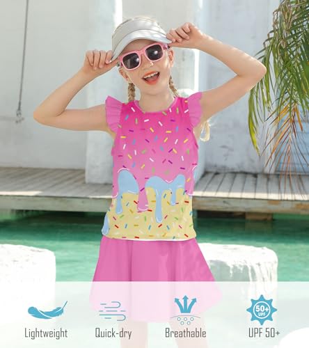 Image of Girls Swimsuit 2 Piece Ruffle Bathing Suit UPF 50+ Tankini Swimsuit Skirt with Lining Size 3-10