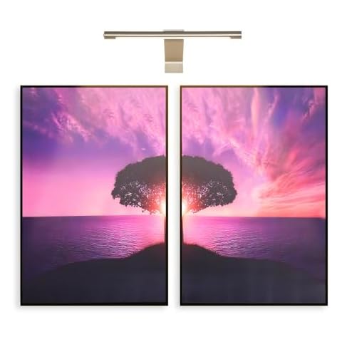 Seascape Sunset Art & LED Lamp Bundle: 2-Panel Red Canvas Print with Adjustable Lighting Cover