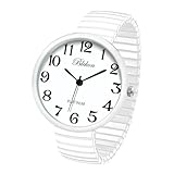 Blekon Collections New Super Large Face Stretch Band Japanese Movement PC21J Fashion Watch (White)