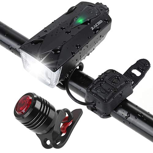 Zacro 310 Lumens 2600mAh Bike Lights Set + Tail Light IPX4 Waterproof Headlight Speaker Switch Button - Wire-controlled Bicycle Headlight Lighting Switch - USB Rechargeable