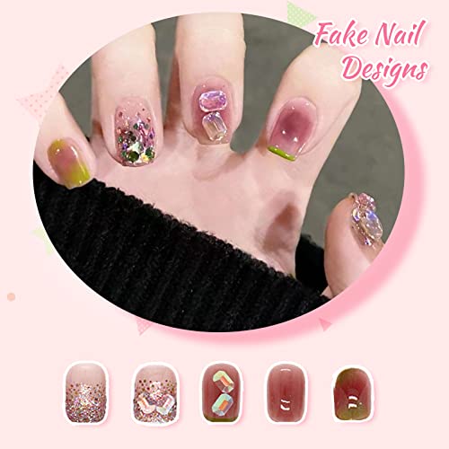 Kikmoya Short Press On Nails Square Nude False Nail Tips Brown Acrylic French Fake Nails With Rhinestones 24Pcs Glitter Artificial Full Cover Stick On Nails For Women And Girls (Nude Brown) #TOP1