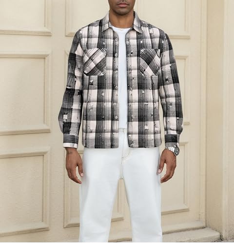 Image of WARHORSEE Flannel Shirt for Men Long Sleeve Button Down Plaid Shirts | Soft Cotton Blend for Multi-season Wear, Lightweight yet Warm, Dual buttoned storage pockets, Machine Washable Easy Care