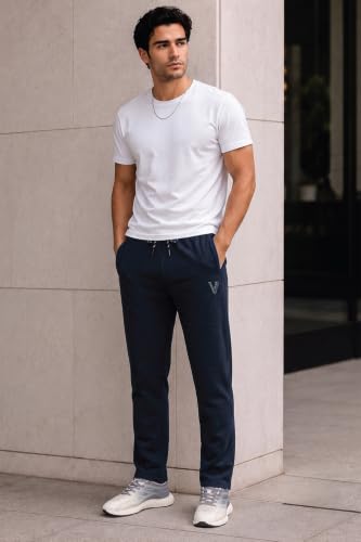 Image of Van Heusen Men's Track Pant | Side Zipper Pockets |Mid-Rise| Comfort Fit | Cotton Blend | Breathable & Casual | Easy Stain Release| Anti-Static Fabric | Activewear | Drawstrings | Style 50052