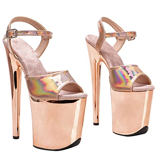 Omeslike 20,3 cm Stiletto-Absatz für Damen, Silberne Plateausandalen, sexy...