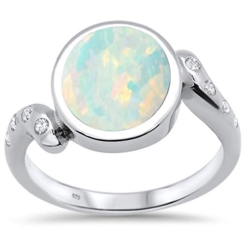 Oxford Diamond Co Lab Created White Opal Round & Cubic Zirconia .925 Sterling Silver Ring Sizes 7