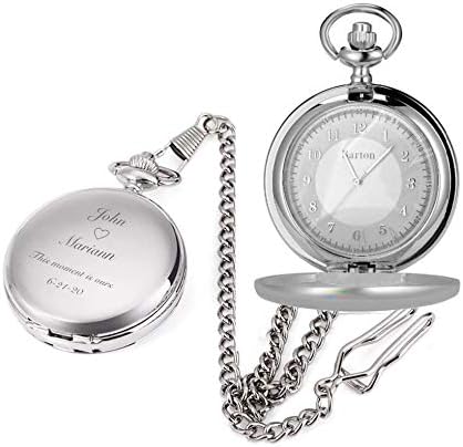 Personalized Silver Pocket Watch with Glass Cover Custom Engraved...