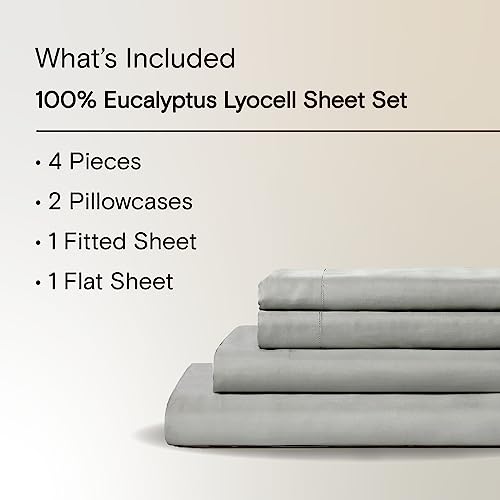 Sijo AiryWeight Tencel Sheet Set, 100% Lyocell Derived from Eucalyptus, Buttery Soft, Architectural Digest 2022 Best Cooling Sheets Winner - 4pc - 2 Pillowcases 1 Fitted 1 Top (Dove, Cal King)