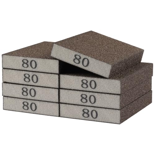 Image of 8 Pack Sanding Sponge Block, Wet Dry Sandpaper Sand Paper for Drywall Wood | 80 Grit, Washable & Reusable for Wall Metal Glasses Furniture