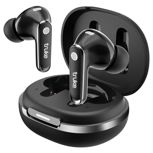 truke New Launch Mega 12 True Wireless in Ear Earbuds W/ 24-Bit Spatial Audio, Premium Leather Textured Design, 70H Playtime Fast Charge Buds, 13mm Drivers TWS, Low Latency, ENC (Ash Black)