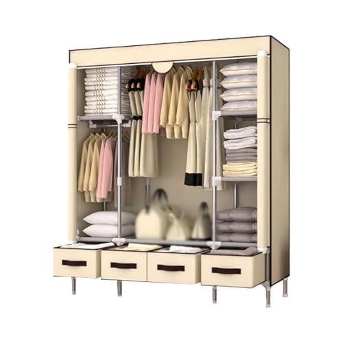 Armario portátil de tela con cajones de 75/90/112/130/150 cm, solución de almacenamiento de tela no tejida para ropa y zapatos, elegante diseño gris/amarillo/marrón, ahorra espacio