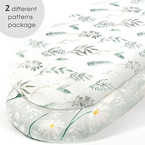 Image of GRSSDER Stretchy Ultra Soft Fitted Bassinet Sheet Set 2 Pack, Universal Fit for Bassinets Baby Cradle Moses Basket Oval Rectangle Mattress,