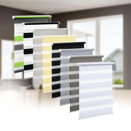 Eurohome Doppelrollo Klemmfix ohne Bohren, Duo Rollo,90cm x 130cm (Stoffbreite 86 cm) Weiß Transparentes und undurchsichtiges Sichtschutz Rollo mit Klemmträgern für Fenster und Türen Cover