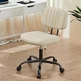 NEWBULIG Armless Office Desk Chair with Low Back Lumbar Support, PU Leather Computer Vanity Chair with 360° Swivel Rolling Wheels, Height Adjustable Task Chair for Small Space