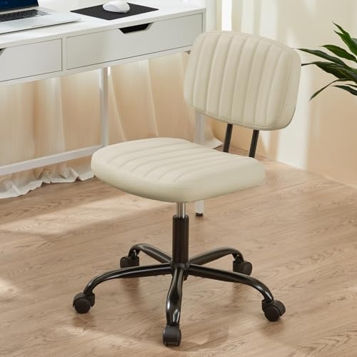 Sweetcrispy Small Office Desk Chair - Armless PU Leather with Comfy Lumbar Support, Height... Sweetcrispy Small Office Desk Chair - Armless PU Leather with Comfy Lumbar Support, Height...