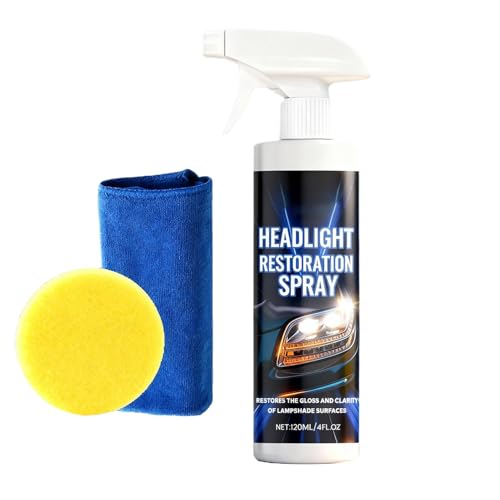 ヘッドライト レンズ 復元剤,120ml タオルとスポンジ付き 持続性クリーナー - ヘッドライト 研磨 コーティング - 自動車外装、オートバイ、ガレージの明るさメンテナンス用