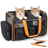 Large Pet Carrier for 2 Cats with Removable Divider, Extra Spacious Soft Sided Cat and Dog Travel Carrier, Double Pet Carrier for Small to Medium Pets, Reinforced Bottom, Foldable