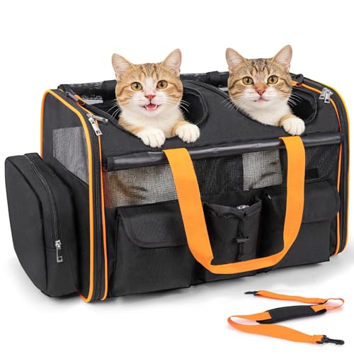 Large Pet Carrier for 2 Cats with Removable Divider, Extra Spacious Soft Sided Cat and Dog Travel...