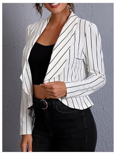 Floerns Women's Striped Open Front Business Blazer Shawl Neck Long Sleeve Crop Jacket2