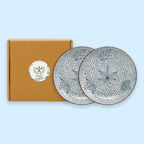 Image of Japanese Style 8-Inch Ceramic Round Dinner Plate - Microwave & Dishwasher Safe, 20.4x4.3cm Porcelain Dish for Seafood, Appetizers & Snacks, Autumn (2 Piece)