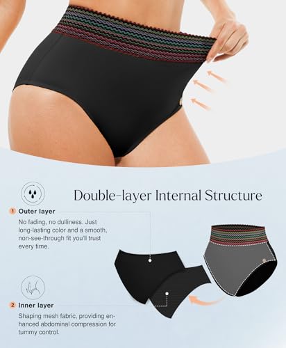 Popilush Tummy Control Swimsuits for Women High Waisted Bikini Sets Two Piece Boho Swimsuit Shapewear 4 Way Wear Beach and Pool Size M Color Black — view 6