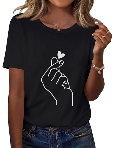 Kistore Womens T Shirts Summer Short Sleeve Crew Neck Black Tunic Tops L