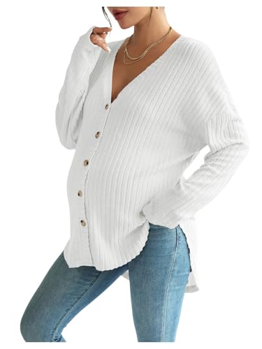 COZYEASE Women's Maternity Button Down Shirt Casual Cardigan Fall Sweaters