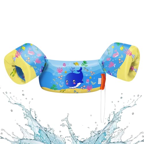 HeySplash Swim Vest for Kids, Toddler Pool Floaties Fit 22-44 Lbs, Swimming Vest with Adjustable Strap, Swim Jacket Water Wings Arm Floats, Puddle Beach Boat Jumper for Boy Girl Age 2-5, Blue Whale