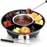 Elektrisches Schokofondue mit 4 Gabel, 2 Temperaturstufen zum Schmelzen und Warmhalten, Temperiergerät für Schokolade und Kuvertüre, Herausnehmbare Teflonbeschichtete Schüssel (Schwarz)